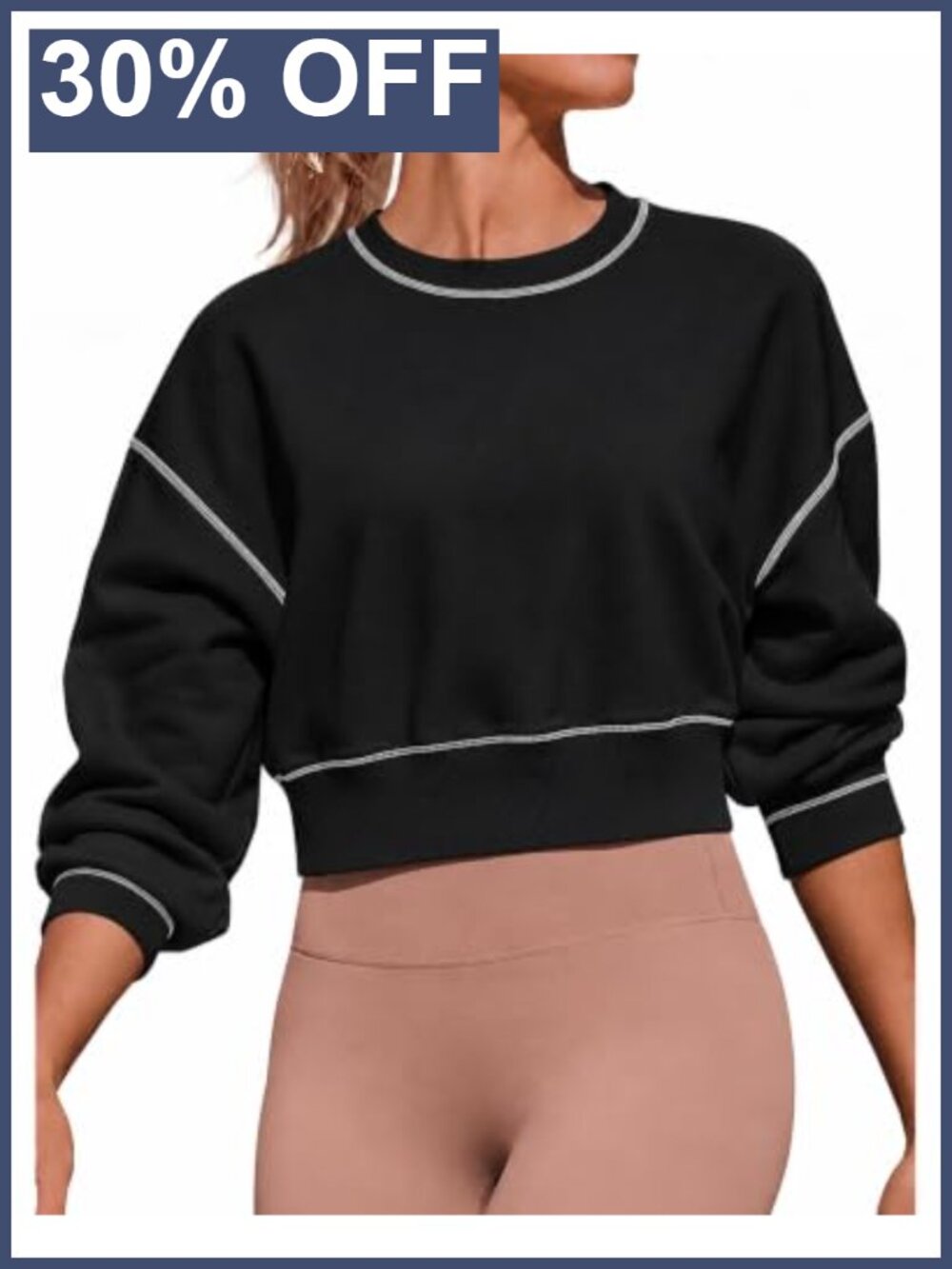 Fleece Cropped Sweatshirt Drop Shoulder Loose Fit Crewneck Pullover